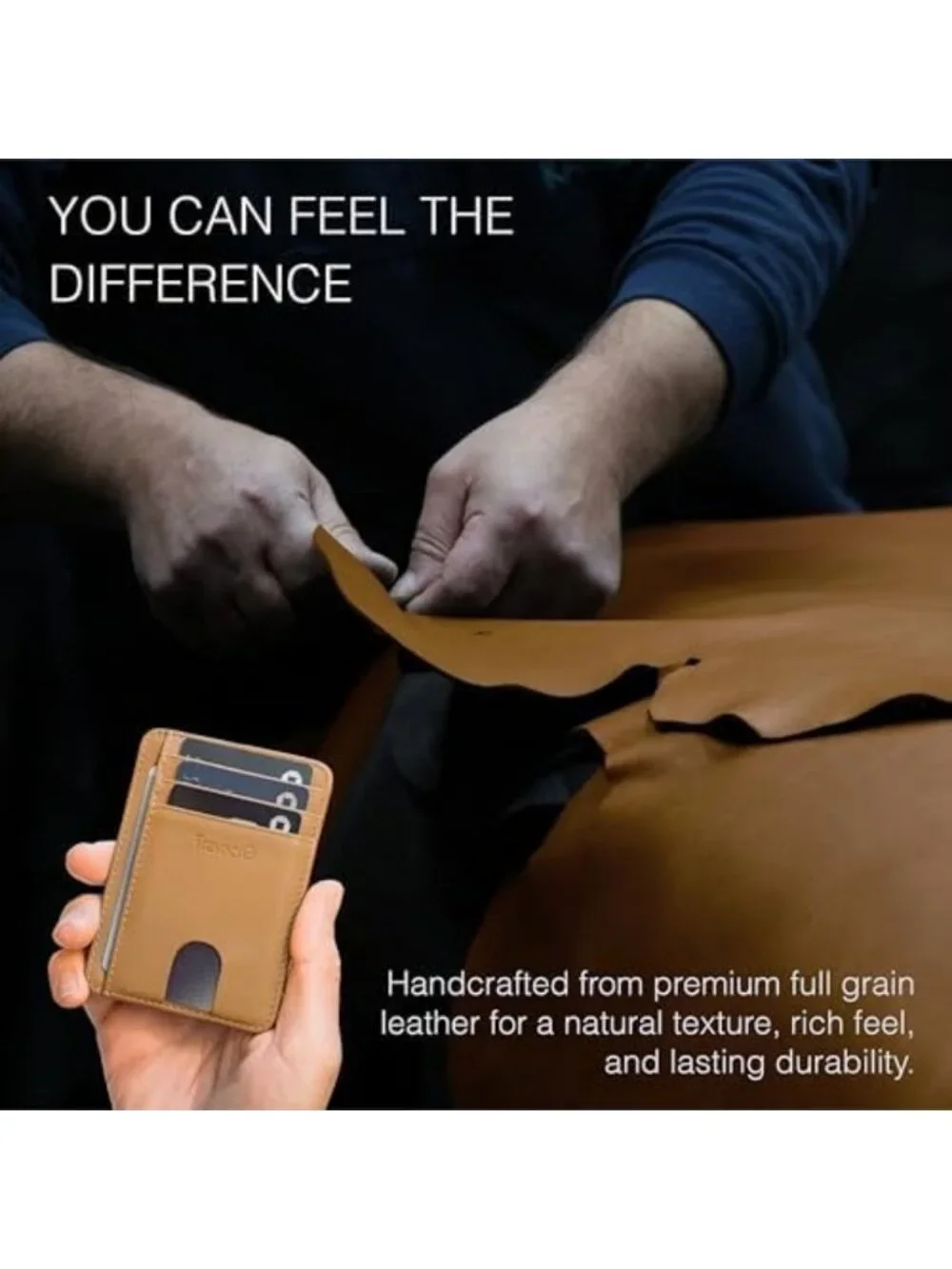 Slim Full Grain Leather Wallet - Minimalist Card Holder for Men & Women - Thin